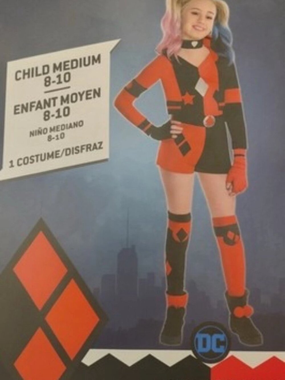 Girl's DC Comics Super Villain Harley Quinn Costume Skirt Dress Outfit